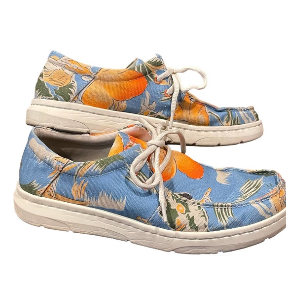 Ariat Hilo Hula Print Canvas Boat Shoe Mens size 9.5 Blue Orange Coastal Moc main image 11